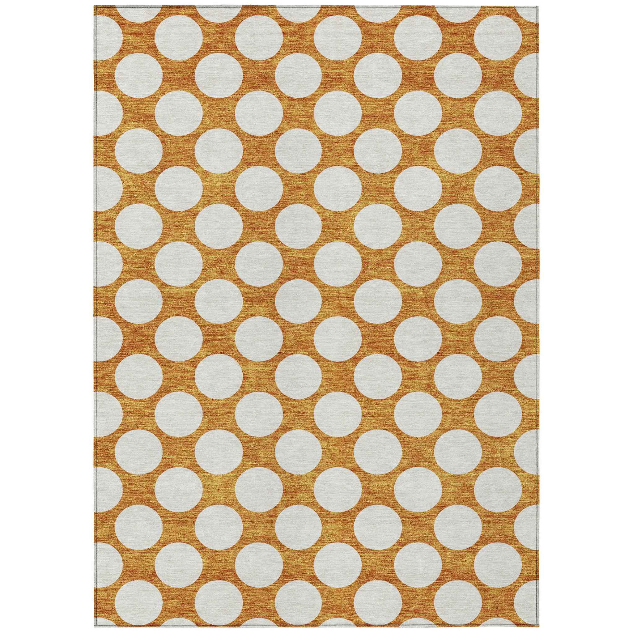 5' X 8' Orange And Ivory Polka Dot Washable Indoor Outdoor Area Rug