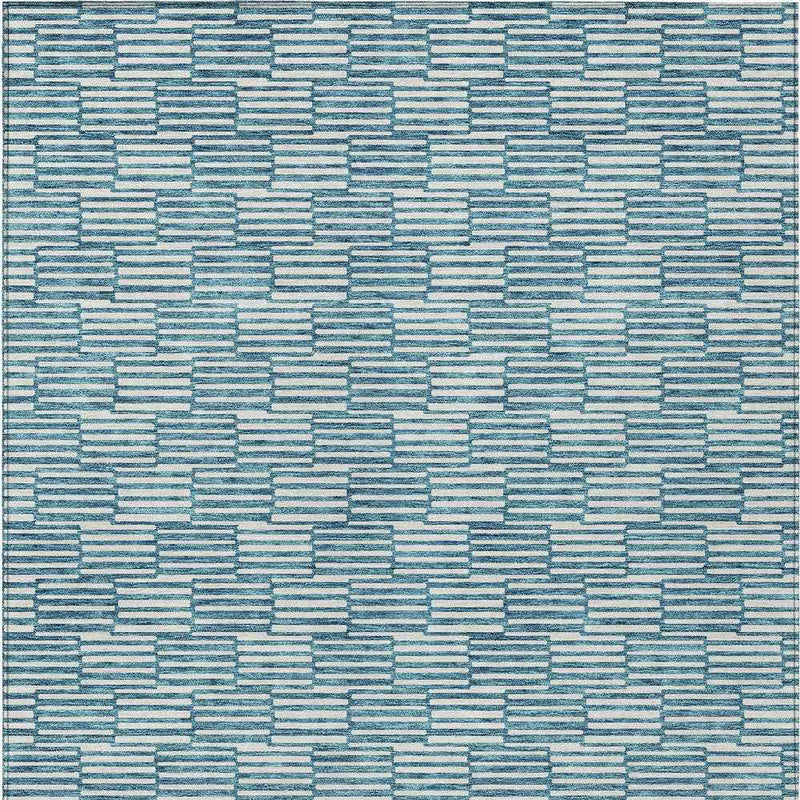 10' X 14' Teal Blue And Ivory Geometric Washable Indoor Outdoor Area Rug
