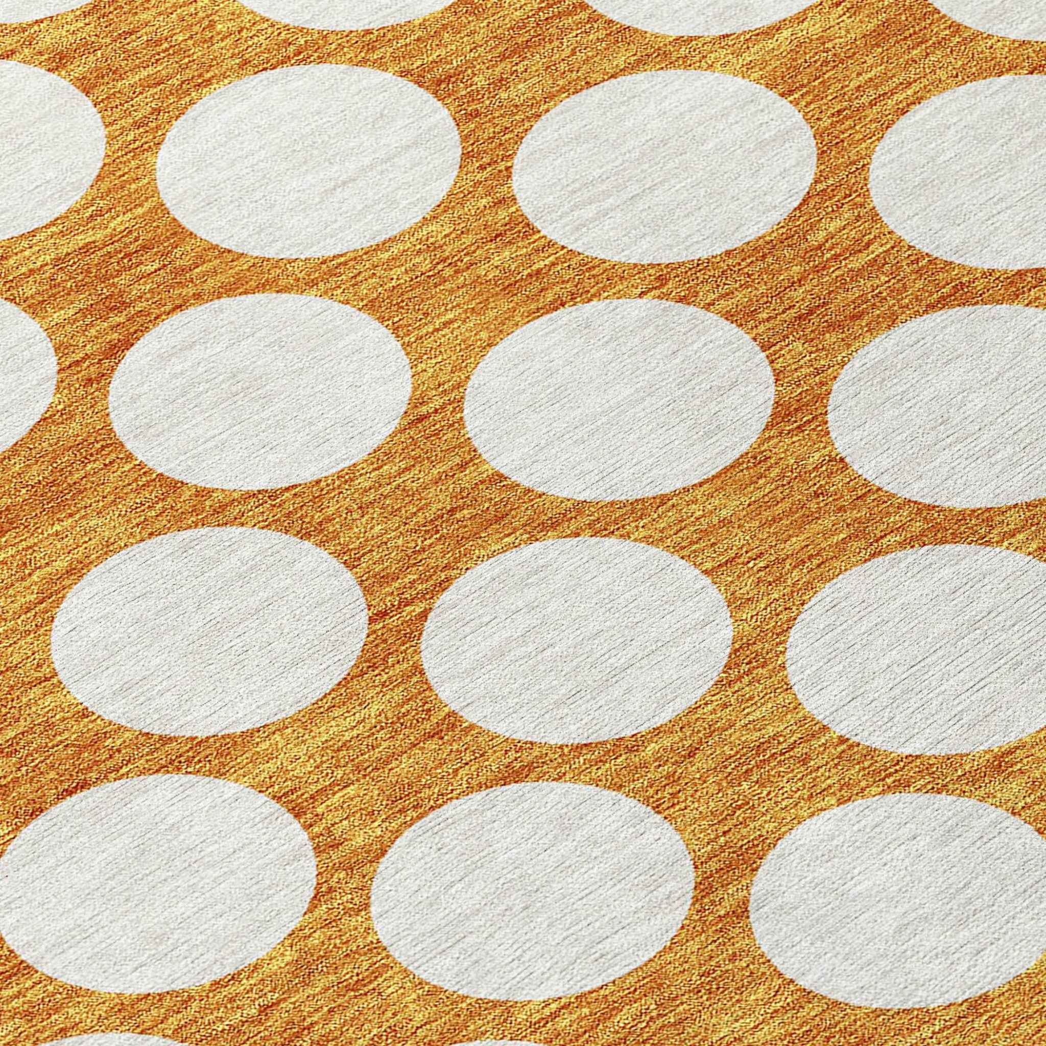 5' X 8' Orange And Ivory Polka Dot Washable Indoor Outdoor Area Rug