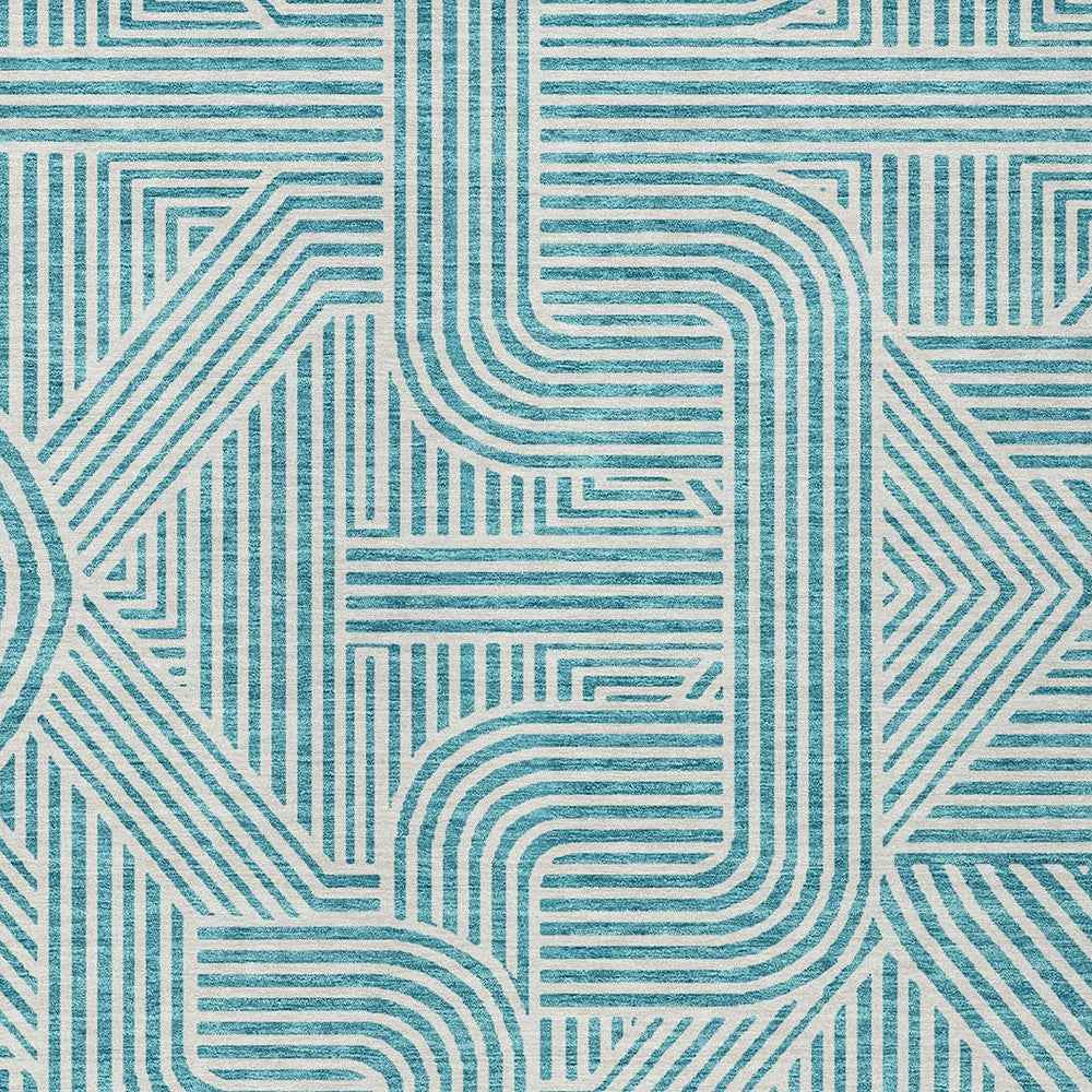 8' X 10' Teal Blue And Ivory Abstract Washable Indoor Outdoor Area Rug