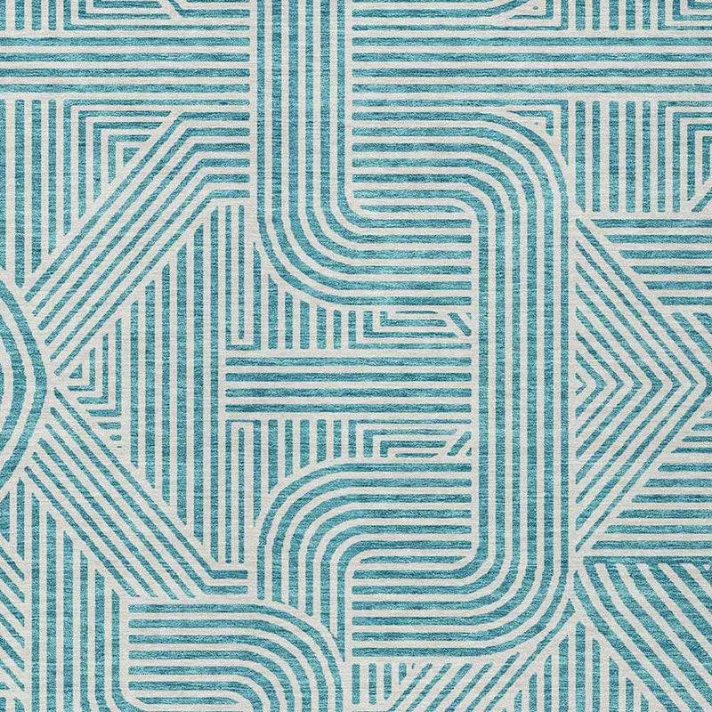 8' X 10' Teal Blue And Ivory Abstract Washable Indoor Outdoor Area Rug