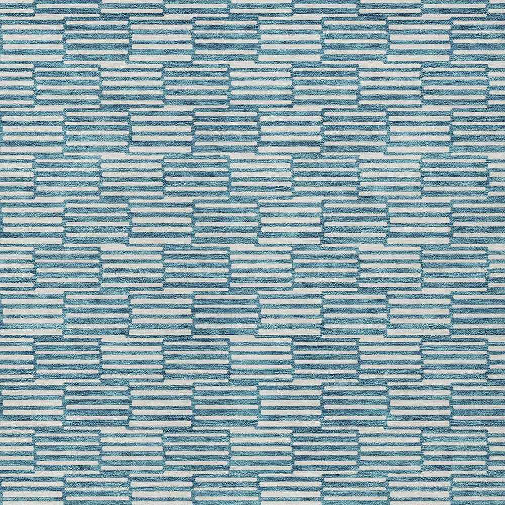 10' X 14' Teal Blue And Ivory Geometric Washable Indoor Outdoor Area Rug