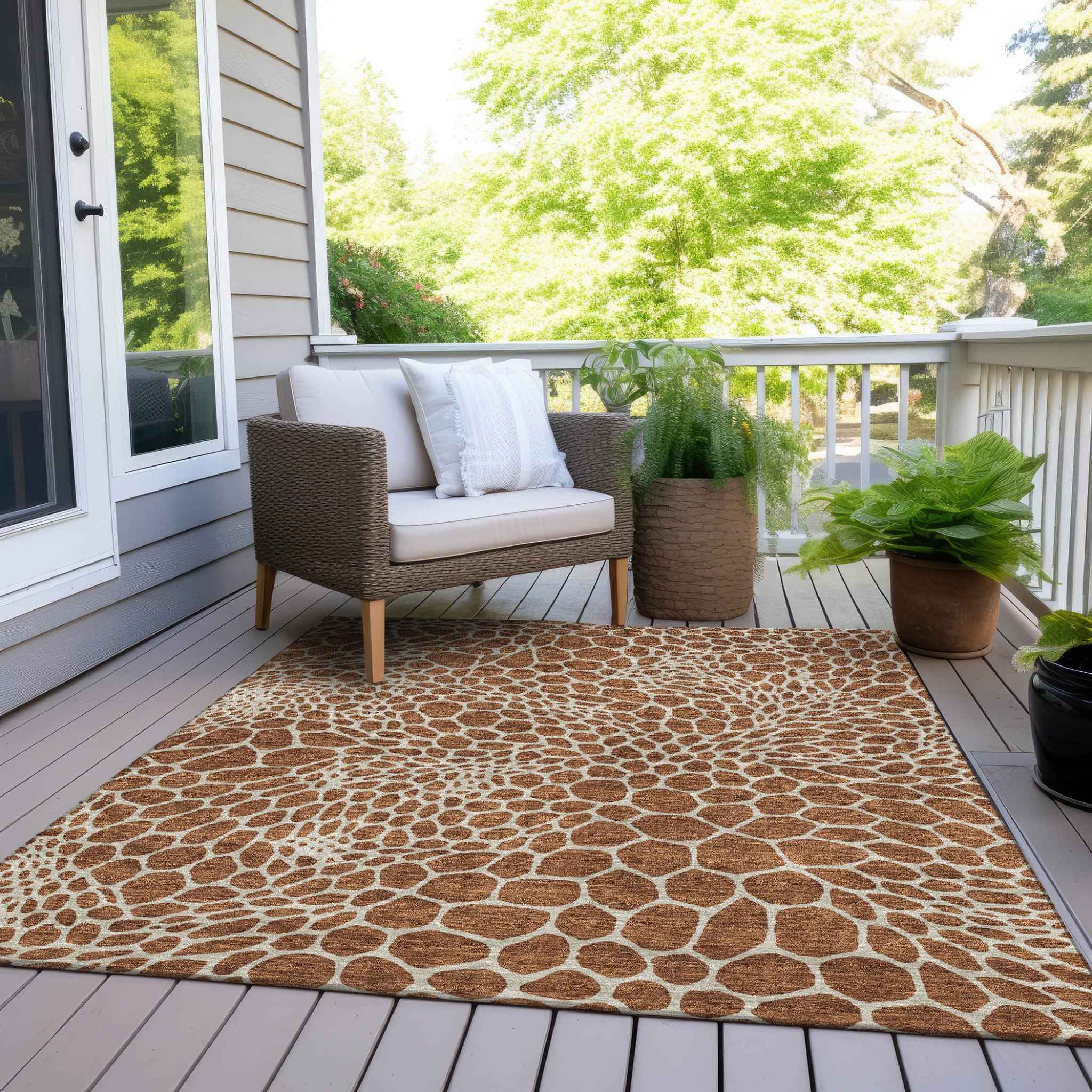 3' X 5' Brown And Beige Geometric Washable Indoor Outdoor Area Rug
