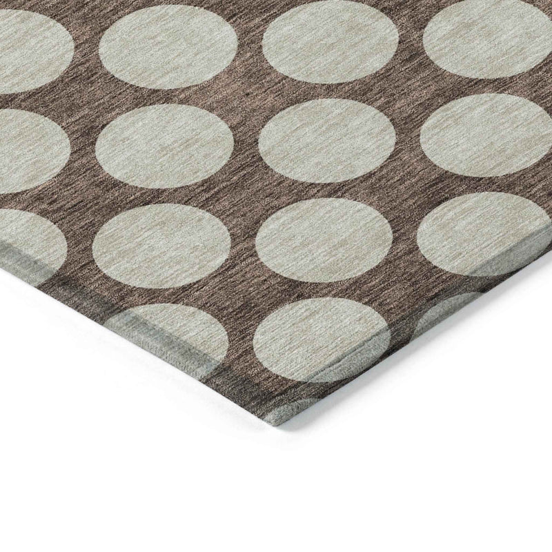 5' X 8' Brown And Beige Polka Dot Washable Indoor Outdoor Area Rug