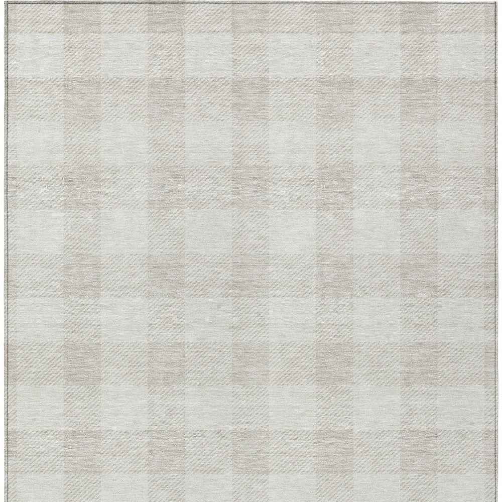 5' X 8' Ivory And Beige Plaid Washable Indoor Outdoor Area Rug