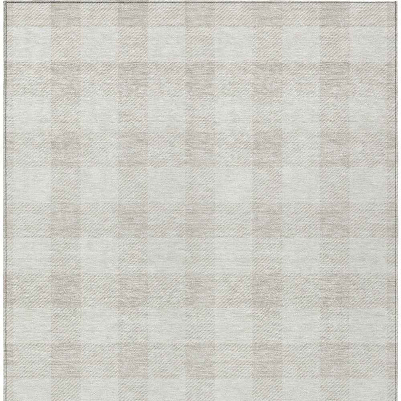 5' X 8' Ivory And Beige Plaid Washable Indoor Outdoor Area Rug