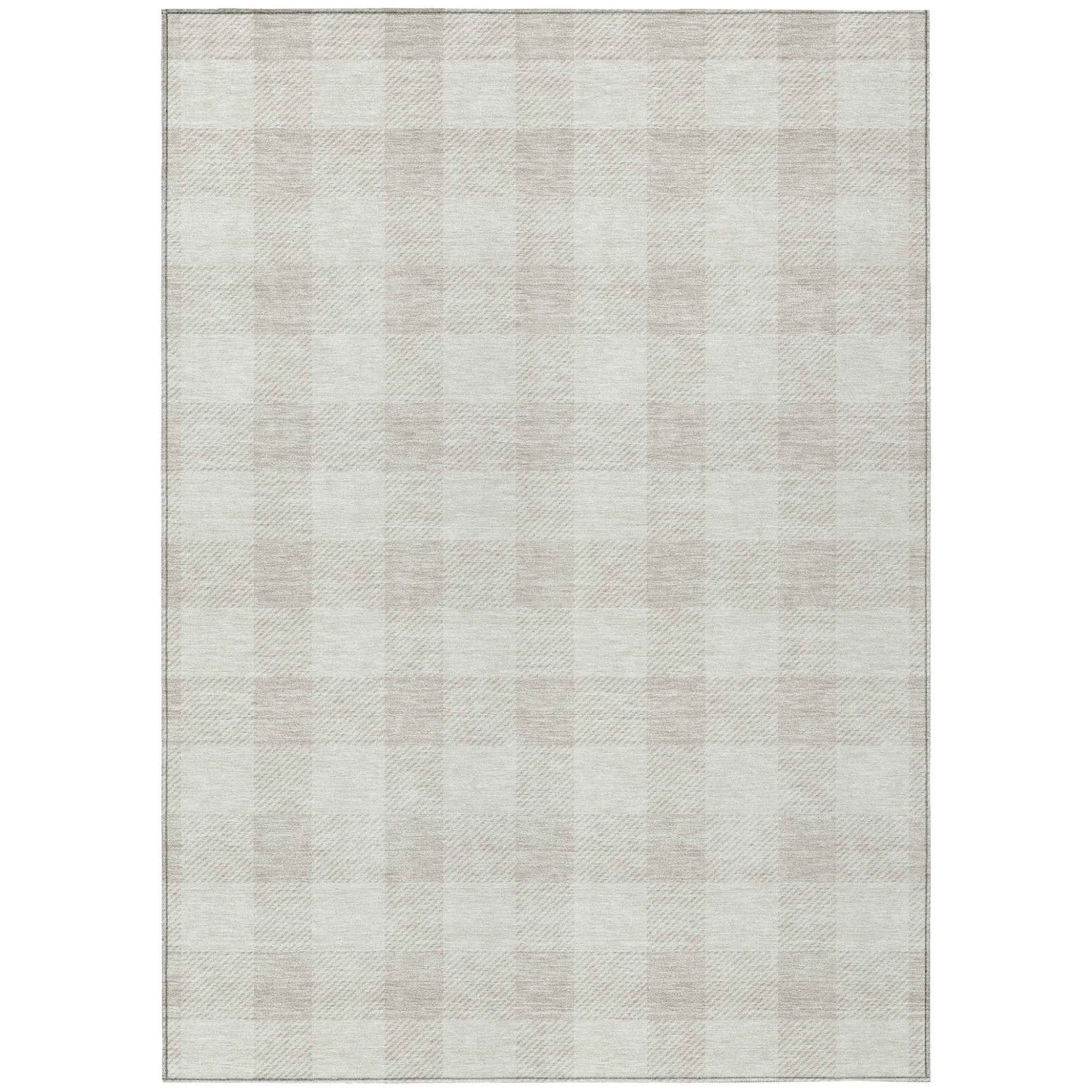 5' X 8' Ivory And Beige Plaid Washable Indoor Outdoor Area Rug