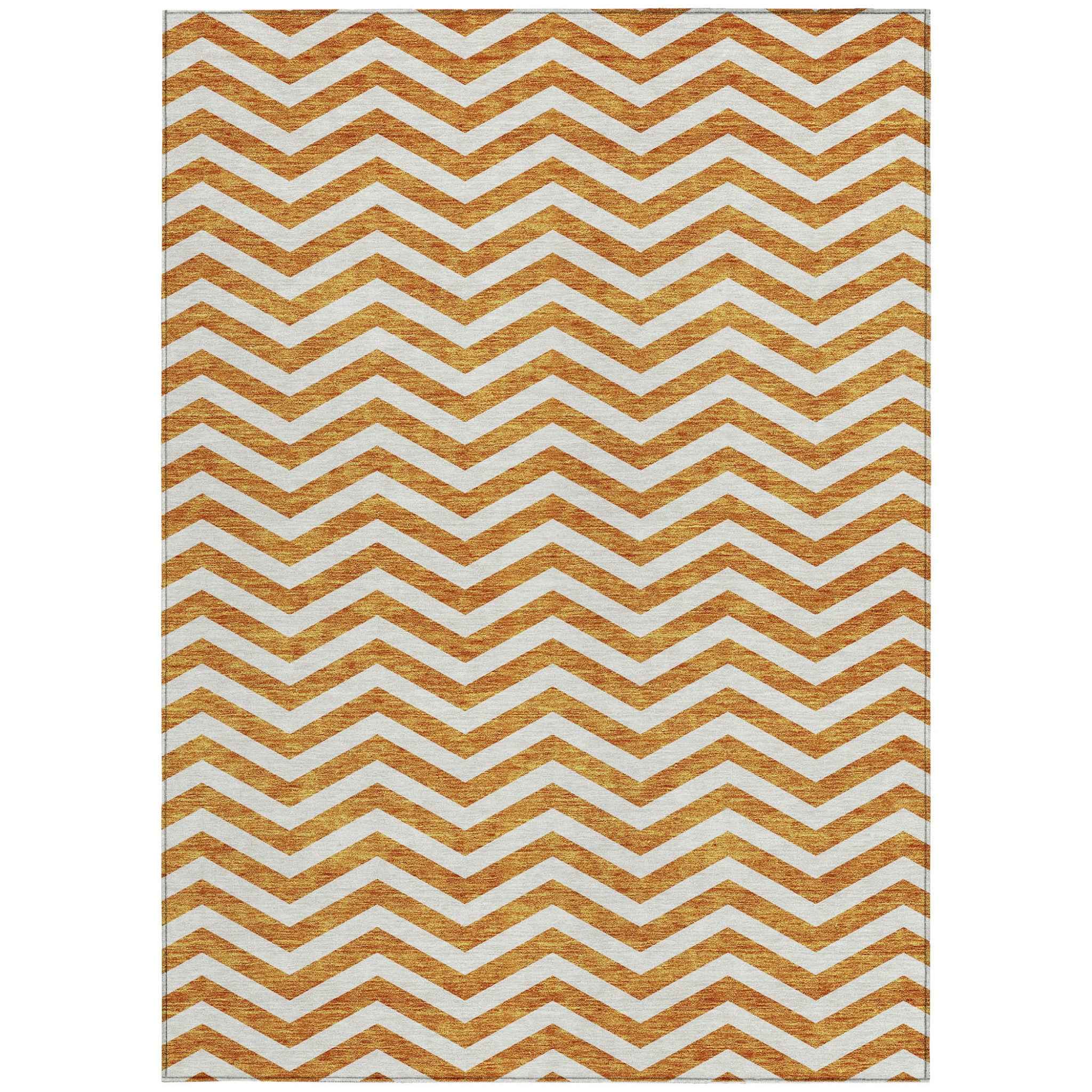 5' X 8' Orange And Beige Chevron Washable Indoor Outdoor Area Rug
