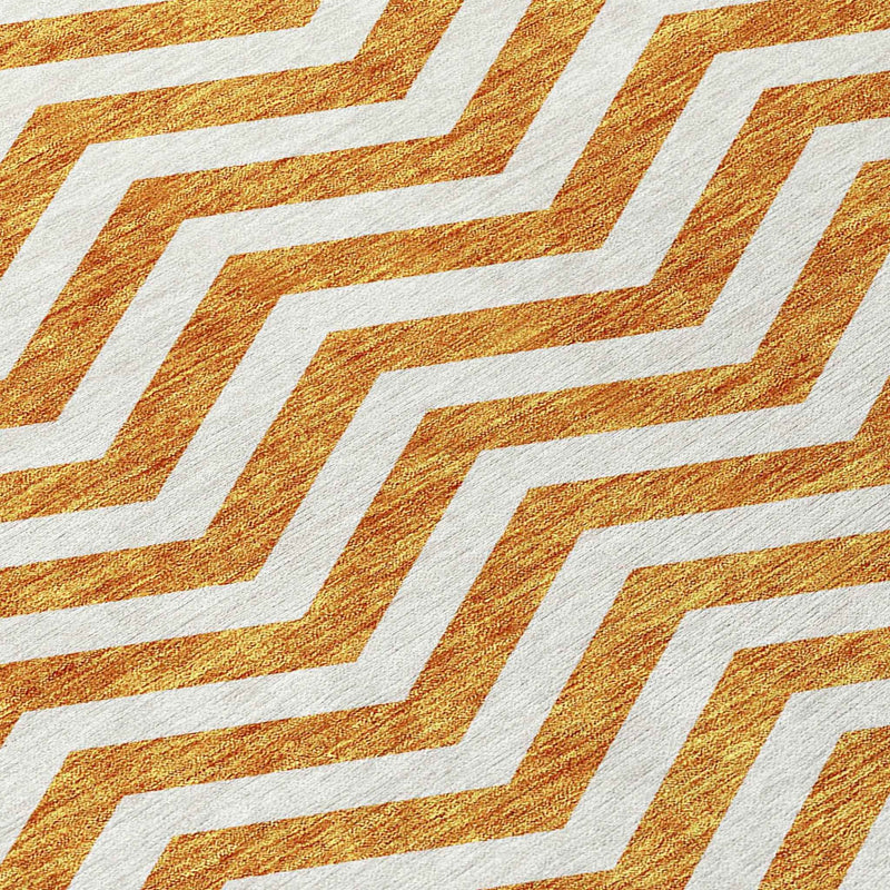 5' X 8' Orange And Beige Chevron Washable Indoor Outdoor Area Rug