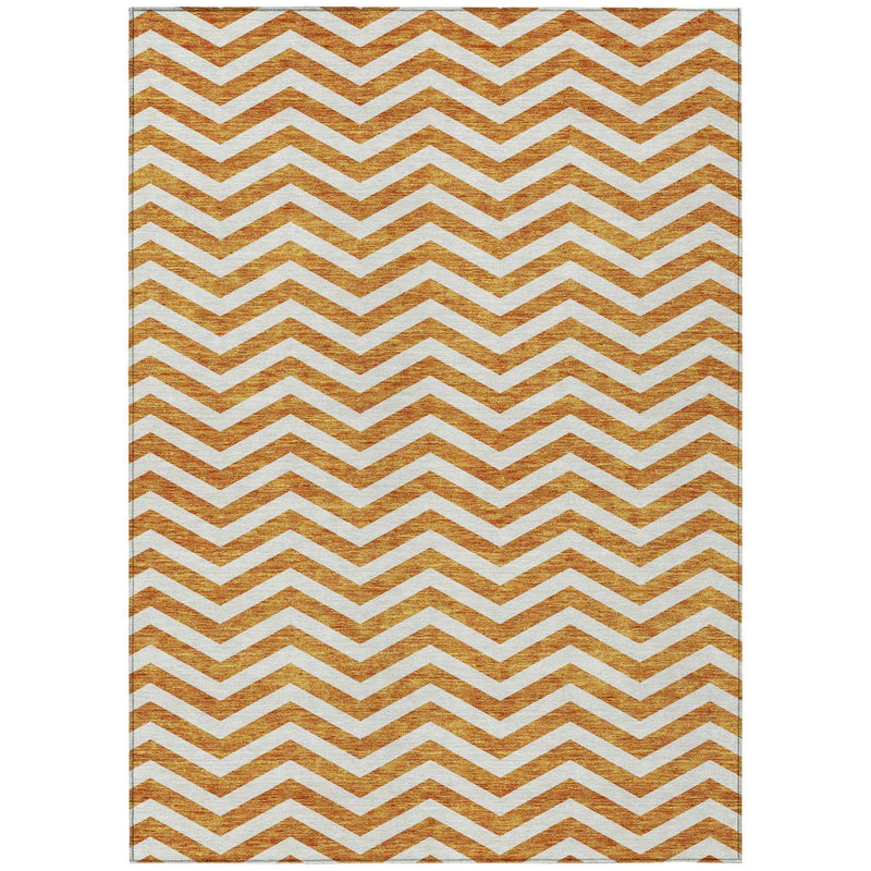 5' X 8' Orange And Beige Chevron Washable Indoor Outdoor Area Rug