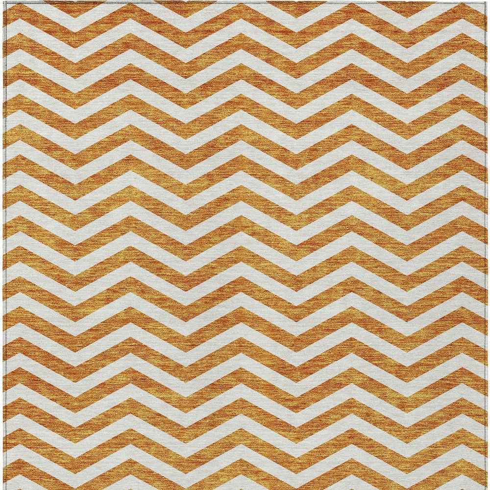 5' X 8' Orange And Beige Chevron Washable Indoor Outdoor Area Rug