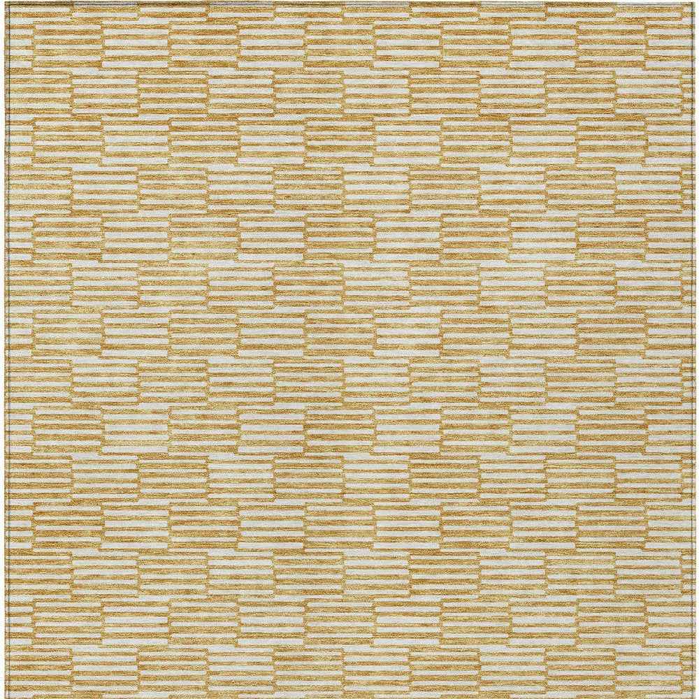 8' X 10' Gold And Beige Geometric Washable Indoor Outdoor Area Rug