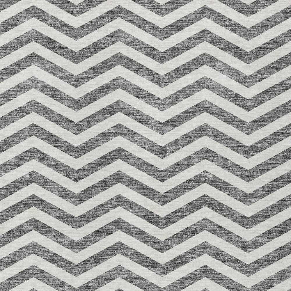 10' X 14' Gray And Ivory Chevron Washable Indoor Outdoor Area Rug