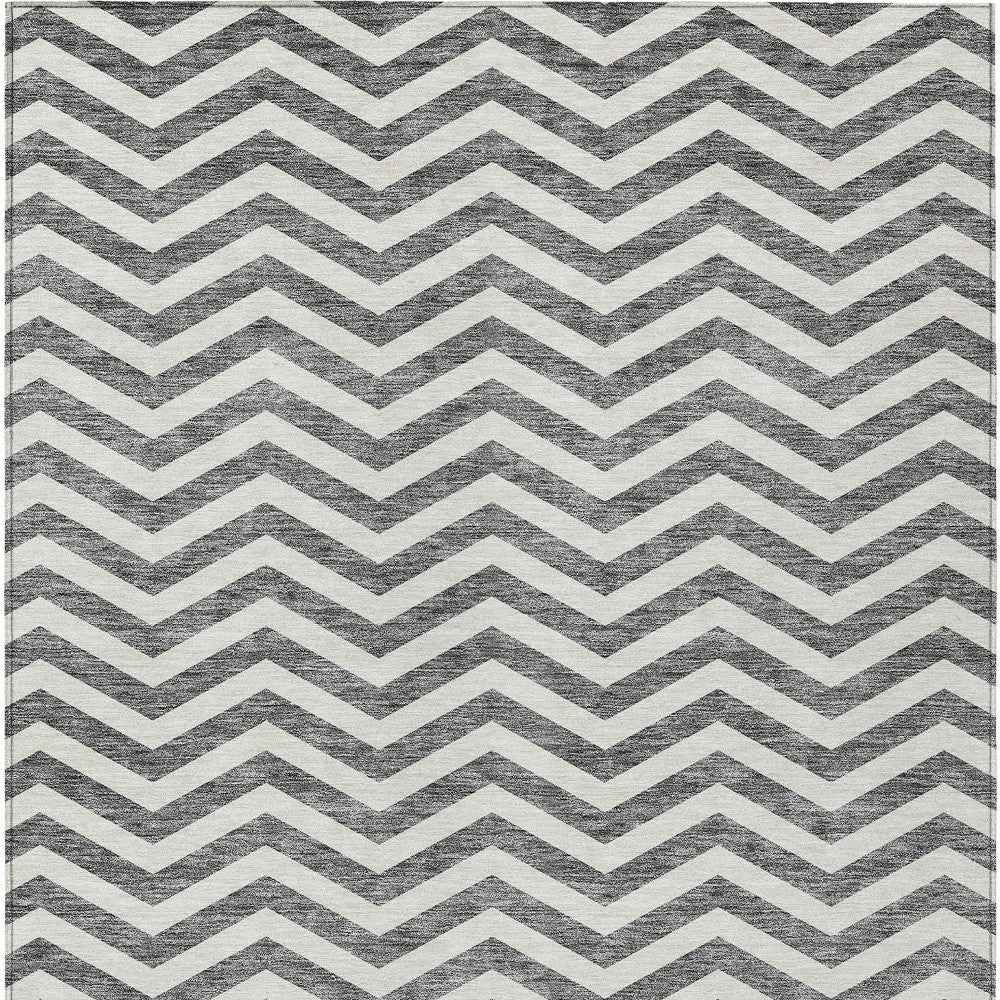 10' X 14' Gray And Ivory Chevron Washable Indoor Outdoor Area Rug