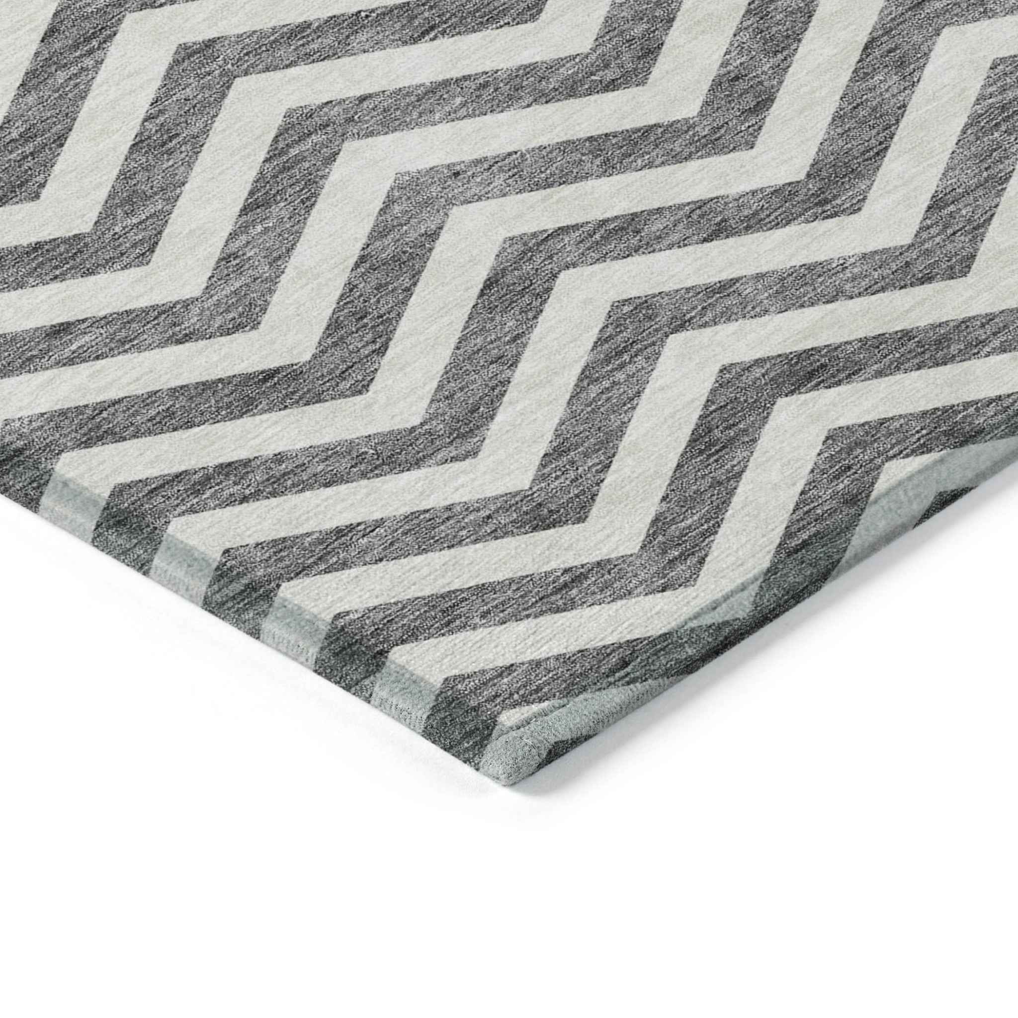 10' X 14' Gray And Ivory Chevron Washable Indoor Outdoor Area Rug