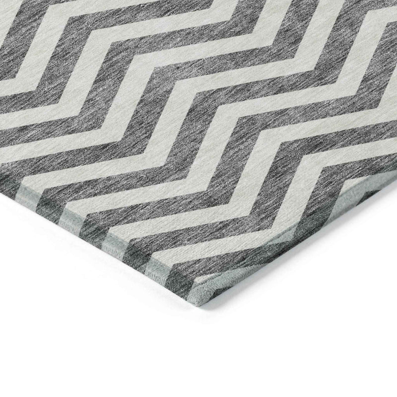 10' X 14' Gray And Ivory Chevron Washable Indoor Outdoor Area Rug