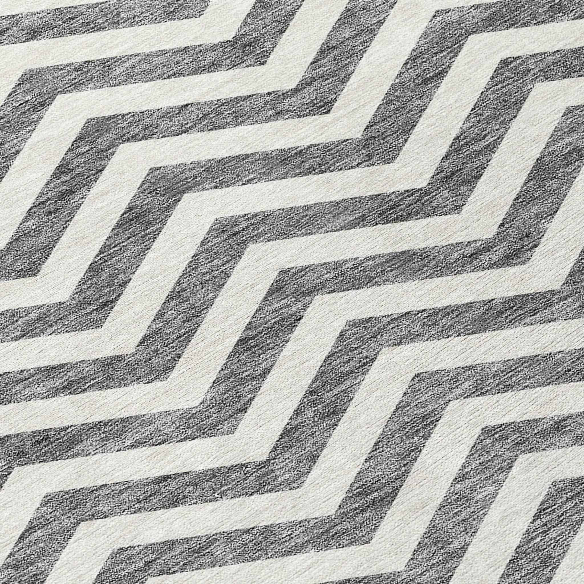 10' X 14' Gray And Ivory Chevron Washable Indoor Outdoor Area Rug