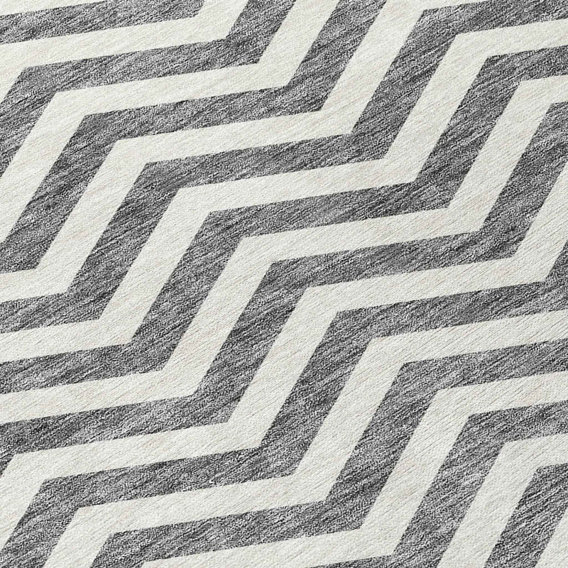 10' X 14' Gray And Ivory Chevron Washable Indoor Outdoor Area Rug