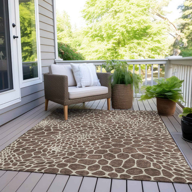 10' X 14' Brown And Beige Geometric Washable Indoor Outdoor Area Rug