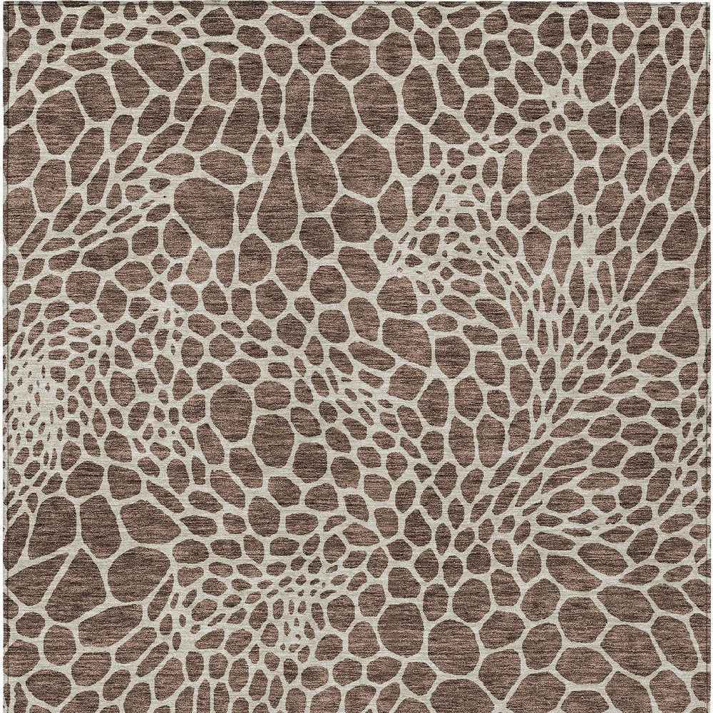 10' X 14' Brown And Beige Geometric Washable Indoor Outdoor Area Rug