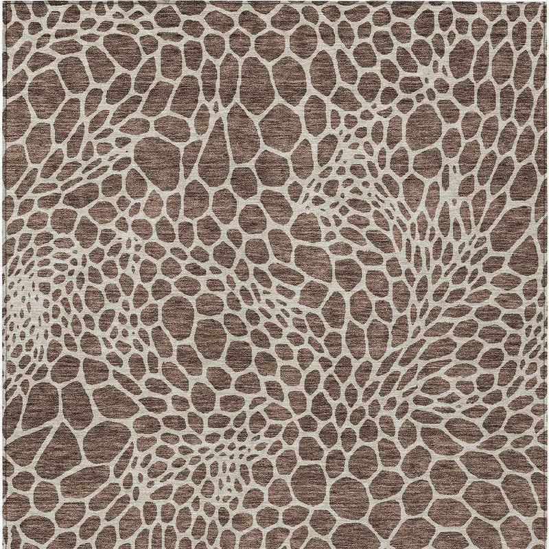10' X 14' Brown And Beige Geometric Washable Indoor Outdoor Area Rug