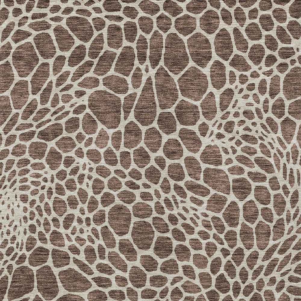10' X 14' Brown And Beige Geometric Washable Indoor Outdoor Area Rug