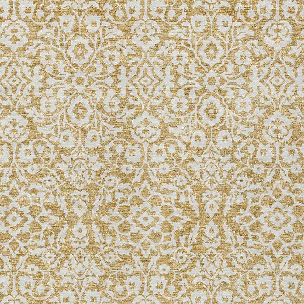 8' X 10' Gold And Beige Damask Washable Indoor Outdoor Area Rug