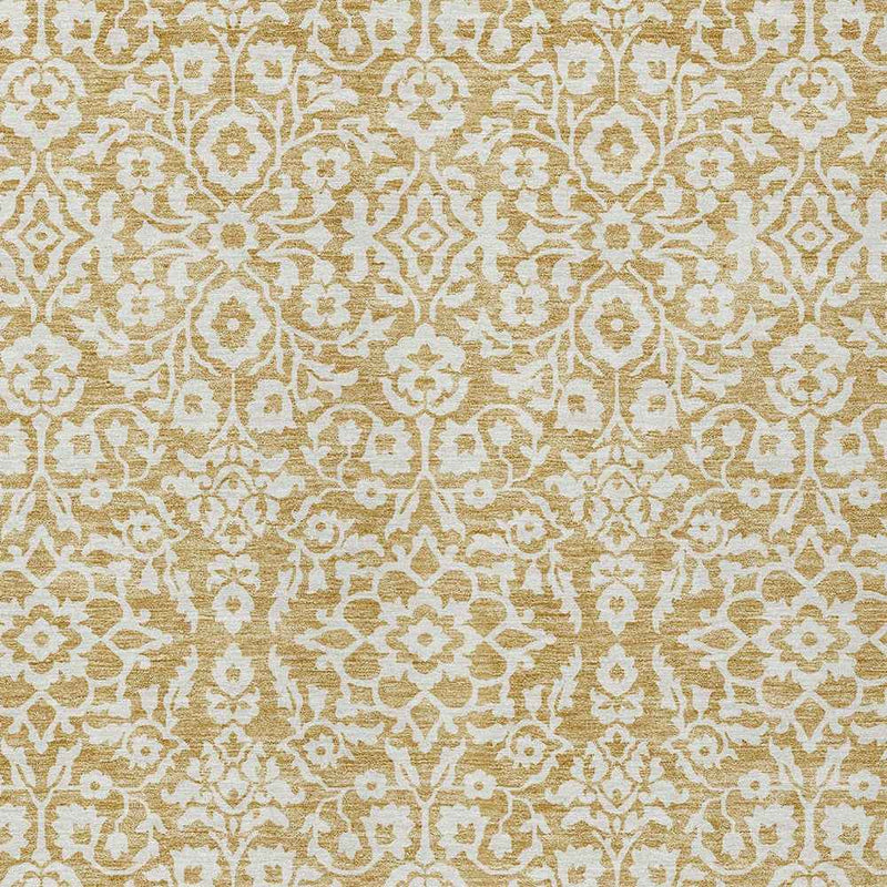 8' X 10' Gold And Beige Damask Washable Indoor Outdoor Area Rug