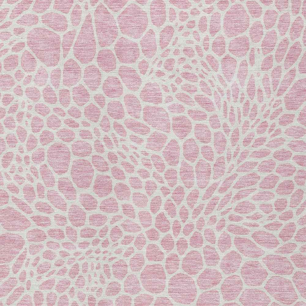 10' X 14' Pink And Ivory Geometric Washable Indoor Outdoor Area Rug