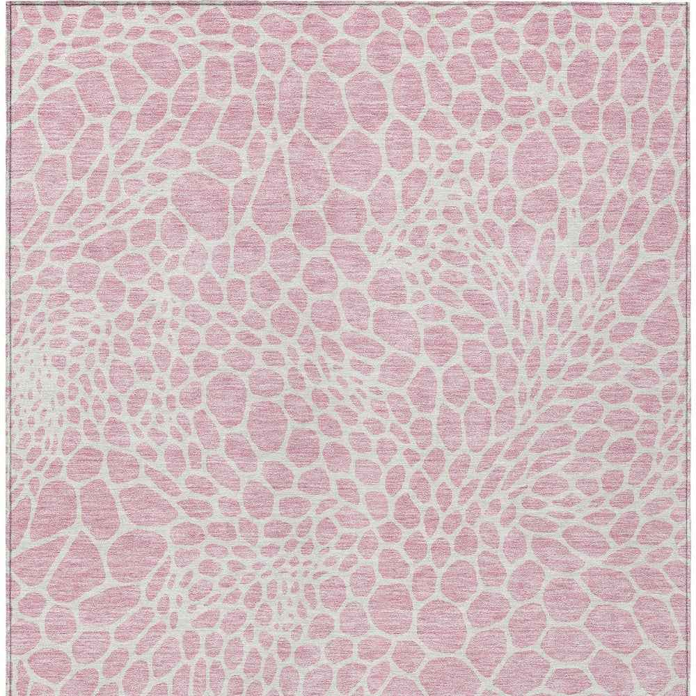 10' X 14' Pink And Ivory Geometric Washable Indoor Outdoor Area Rug