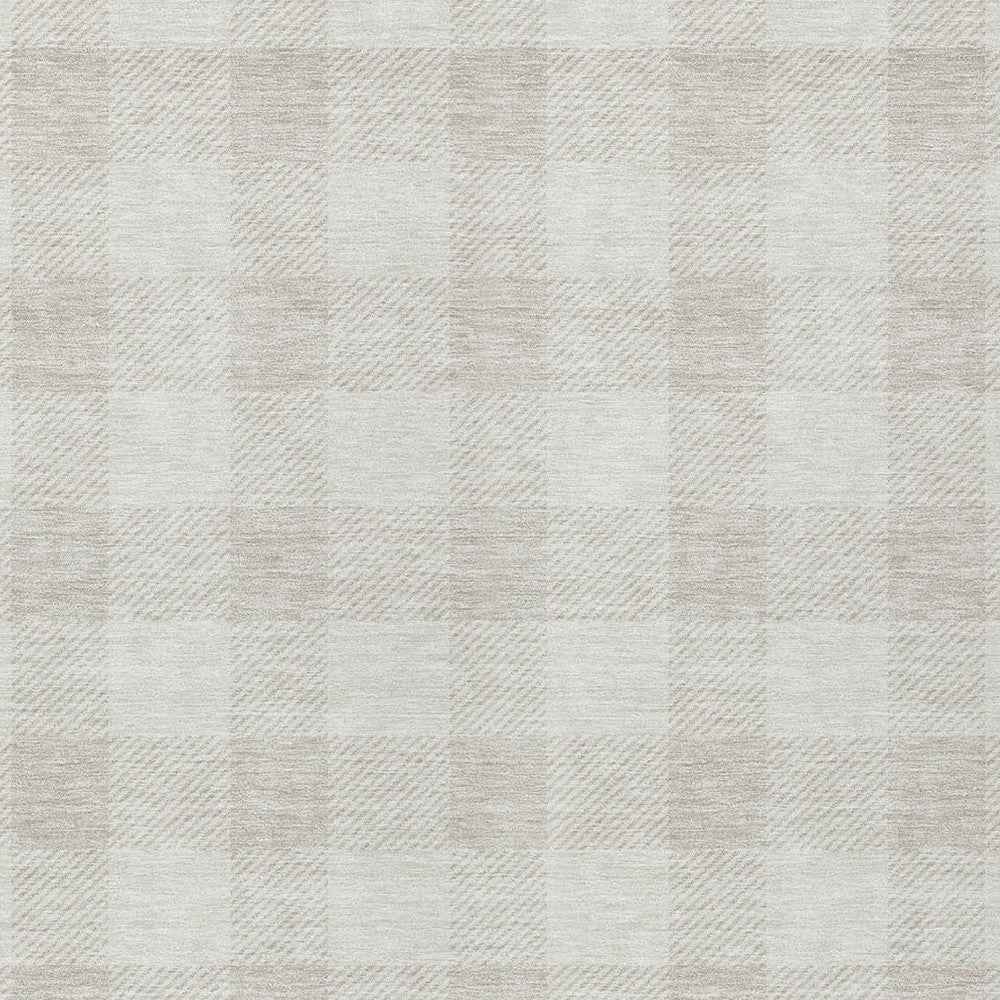 8' X 10' Ivory And Beige Plaid Washable Indoor Outdoor Area Rug