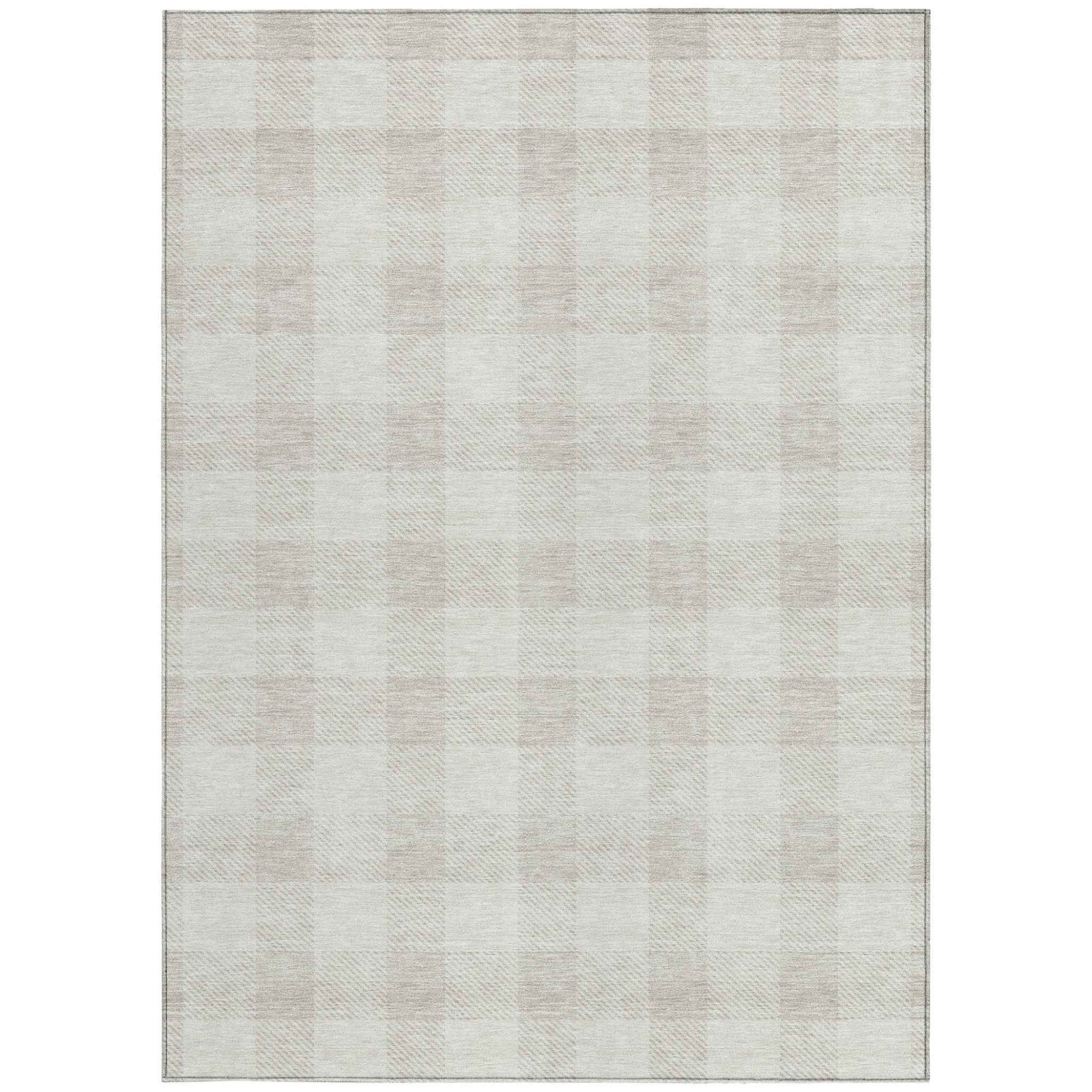 8' X 10' Ivory And Beige Plaid Washable Indoor Outdoor Area Rug