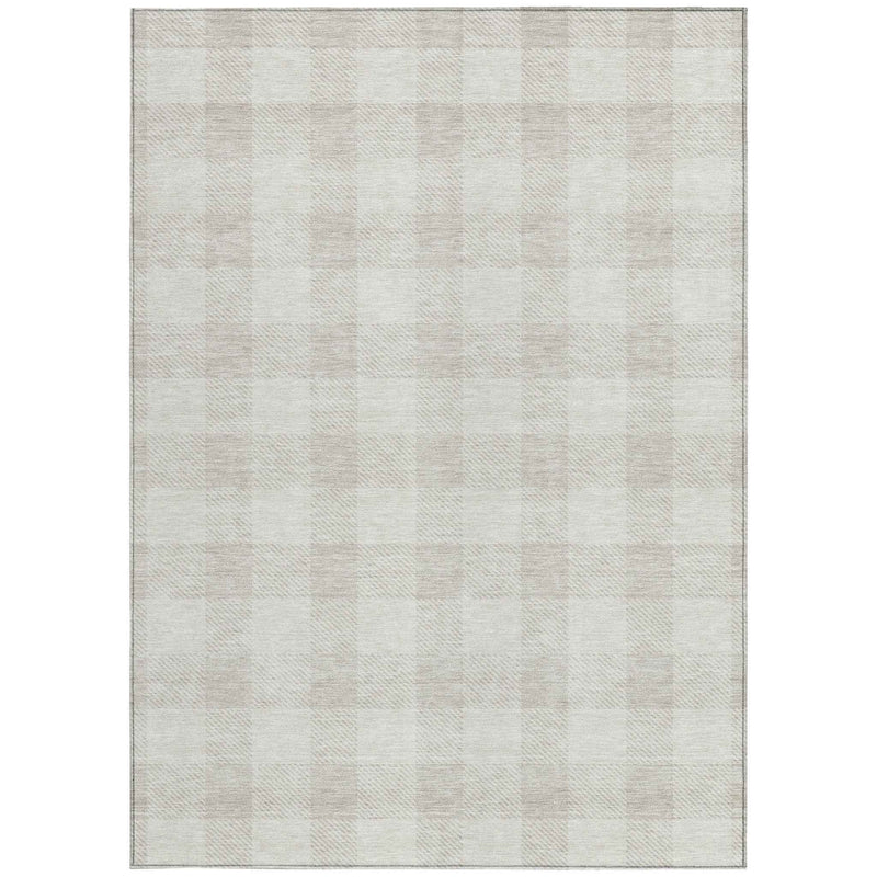 8' X 10' Ivory And Beige Plaid Washable Indoor Outdoor Area Rug
