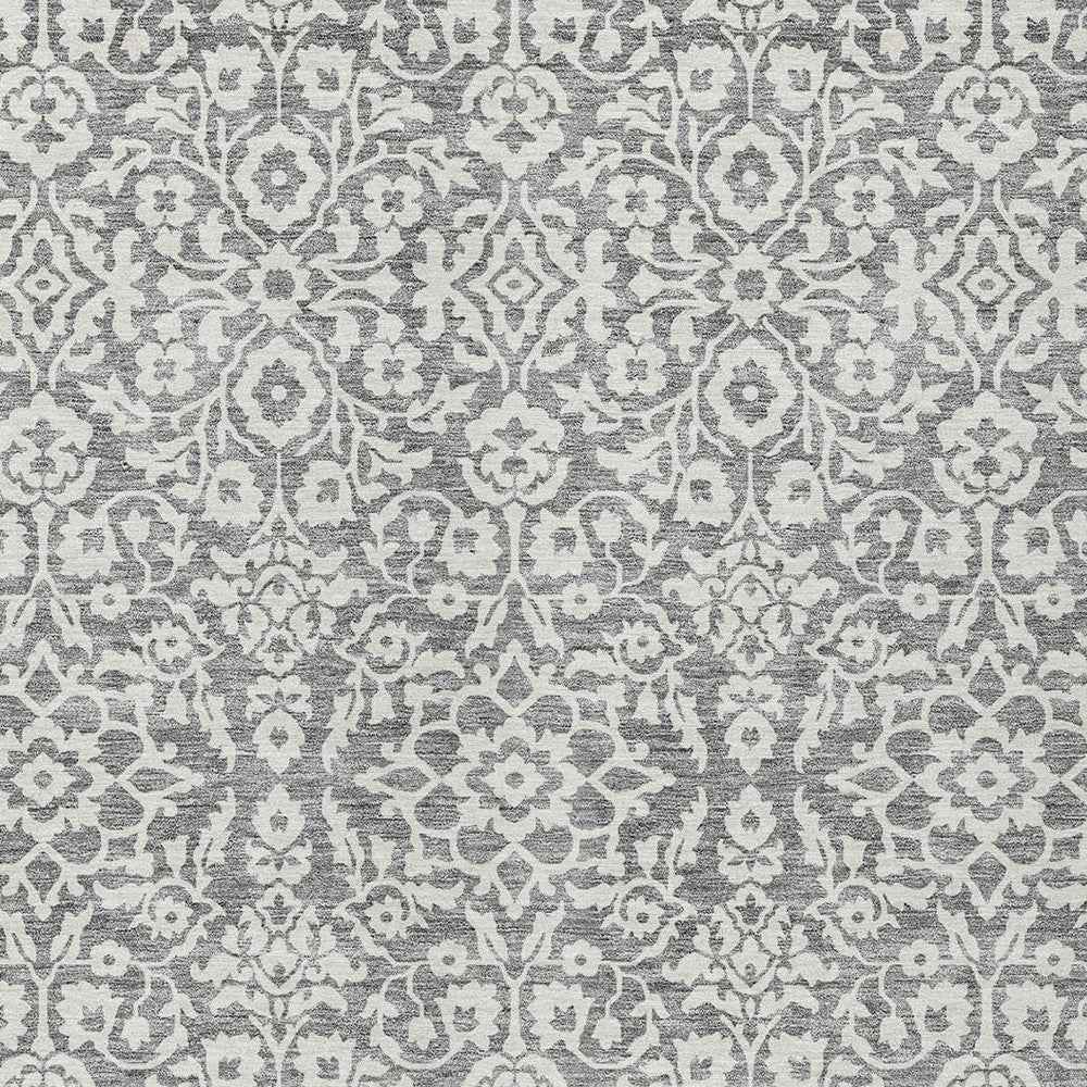 3' X 5' Gray And Ivory Damask Washable Indoor Outdoor Area Rug