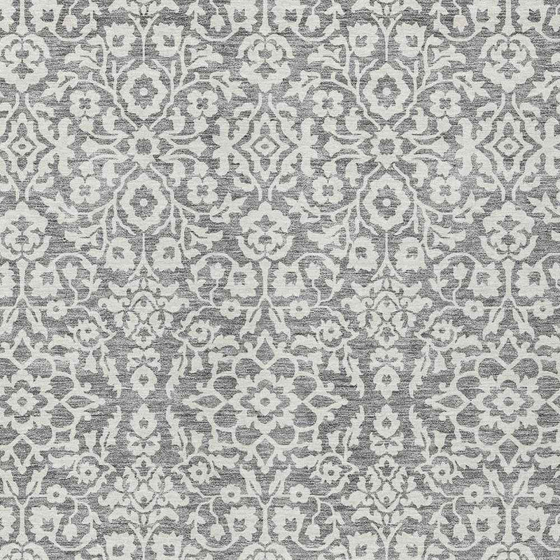 3' X 5' Gray And Ivory Damask Washable Indoor Outdoor Area Rug