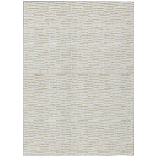 5' X 8' Ivory And Beige Geometric Washable Indoor Outdoor Area Rug