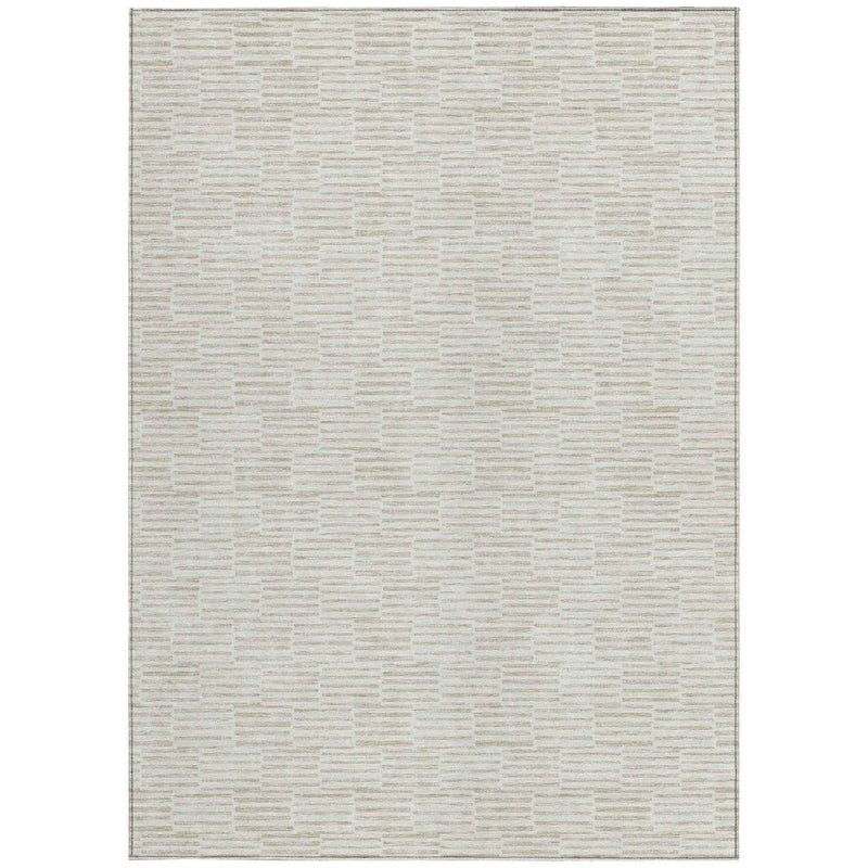 5' X 8' Ivory And Beige Geometric Washable Indoor Outdoor Area Rug