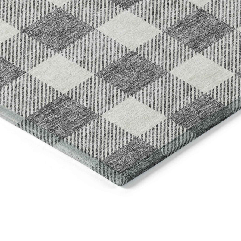 3' X 5' Gray And Charcoal Plaid Washable Indoor Outdoor Area Rug