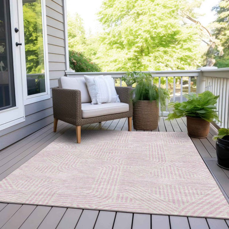 5' X 8' Pink And Ivory Abstract Washable Indoor Outdoor Area Rug