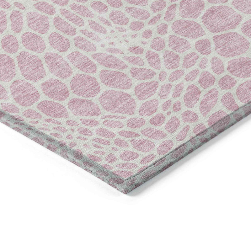5' X 8' Pink And Ivory Geometric Washable Indoor Outdoor Area Rug