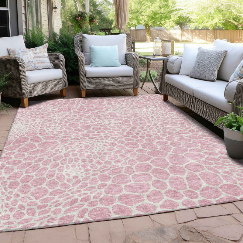 5' X 8' Pink And Ivory Geometric Washable Indoor Outdoor Area Rug