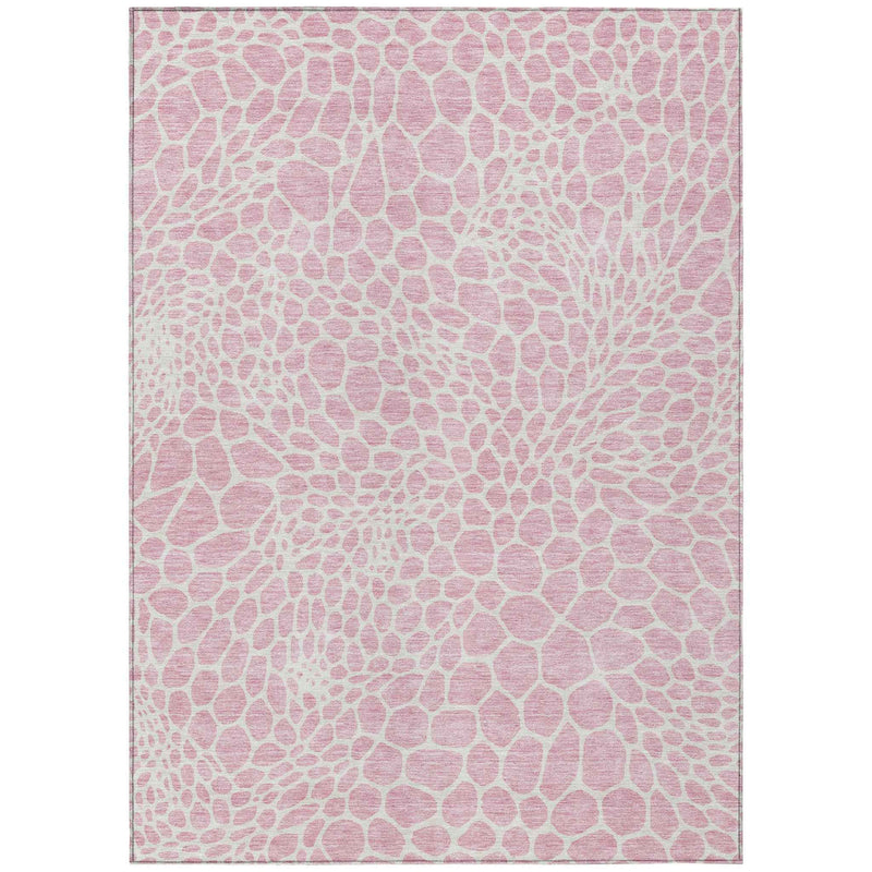 5' X 8' Pink And Ivory Geometric Washable Indoor Outdoor Area Rug