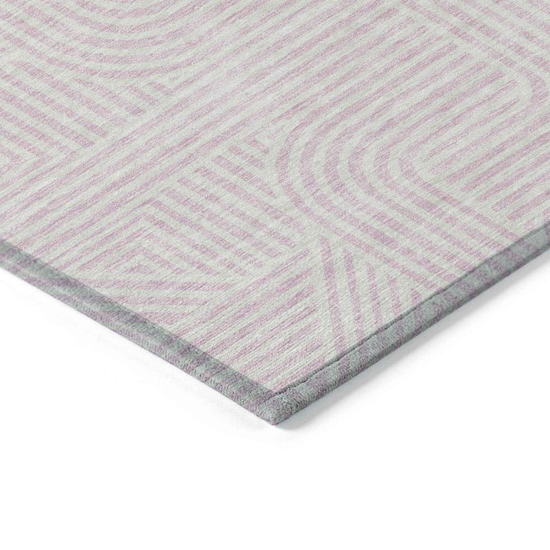 5' X 8' Pink And Ivory Abstract Washable Indoor Outdoor Area Rug