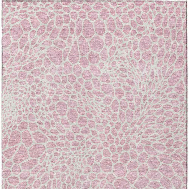 5' X 8' Pink And Ivory Geometric Washable Indoor Outdoor Area Rug