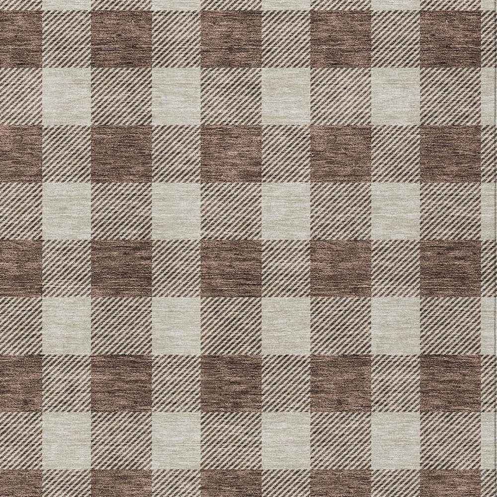 8' X 10' Brown And Beige Plaid Washable Indoor Outdoor Area Rug