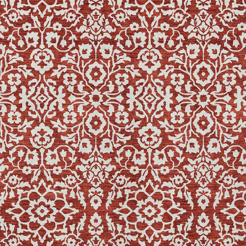 3' X 5' Red And Ivory Damask Washable Indoor Outdoor Area Rug