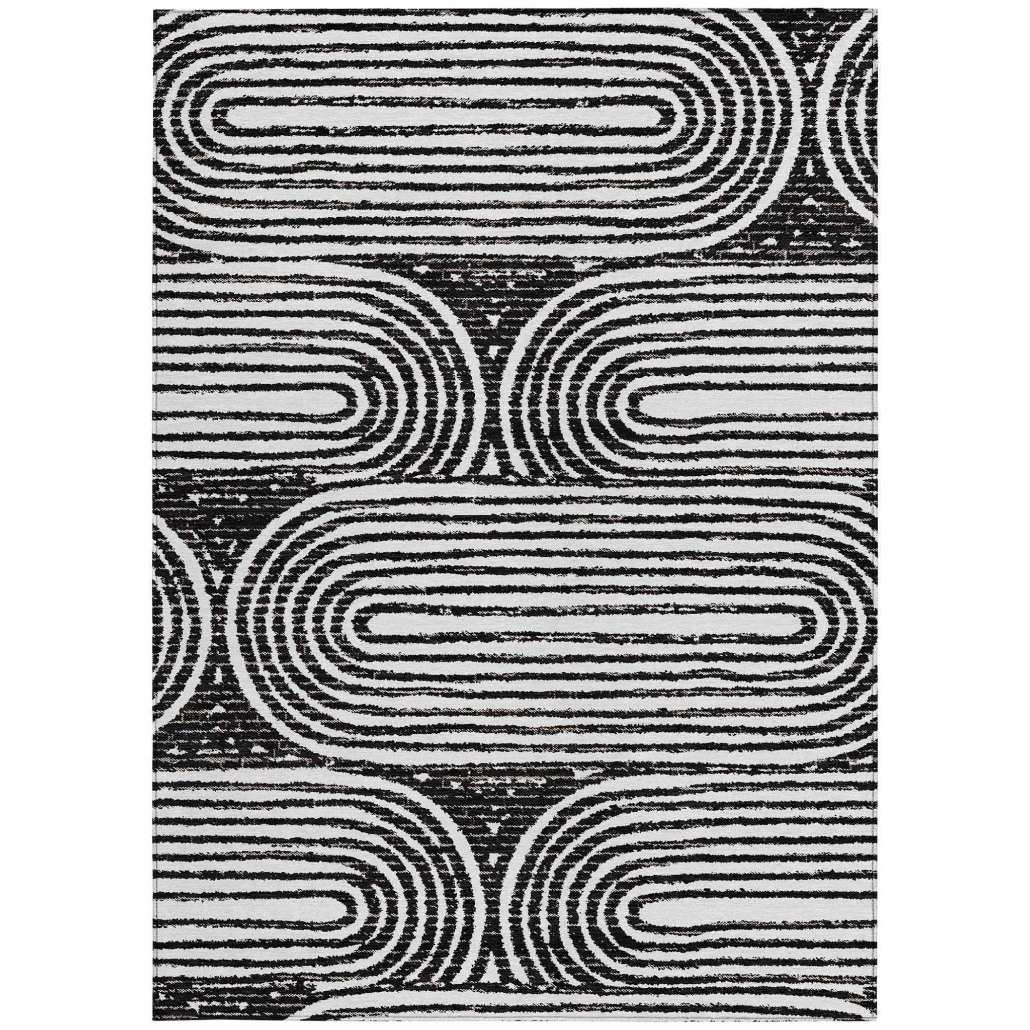 8' X 10' Black And White Abstract Washable Indoor Outdoor Area Rug