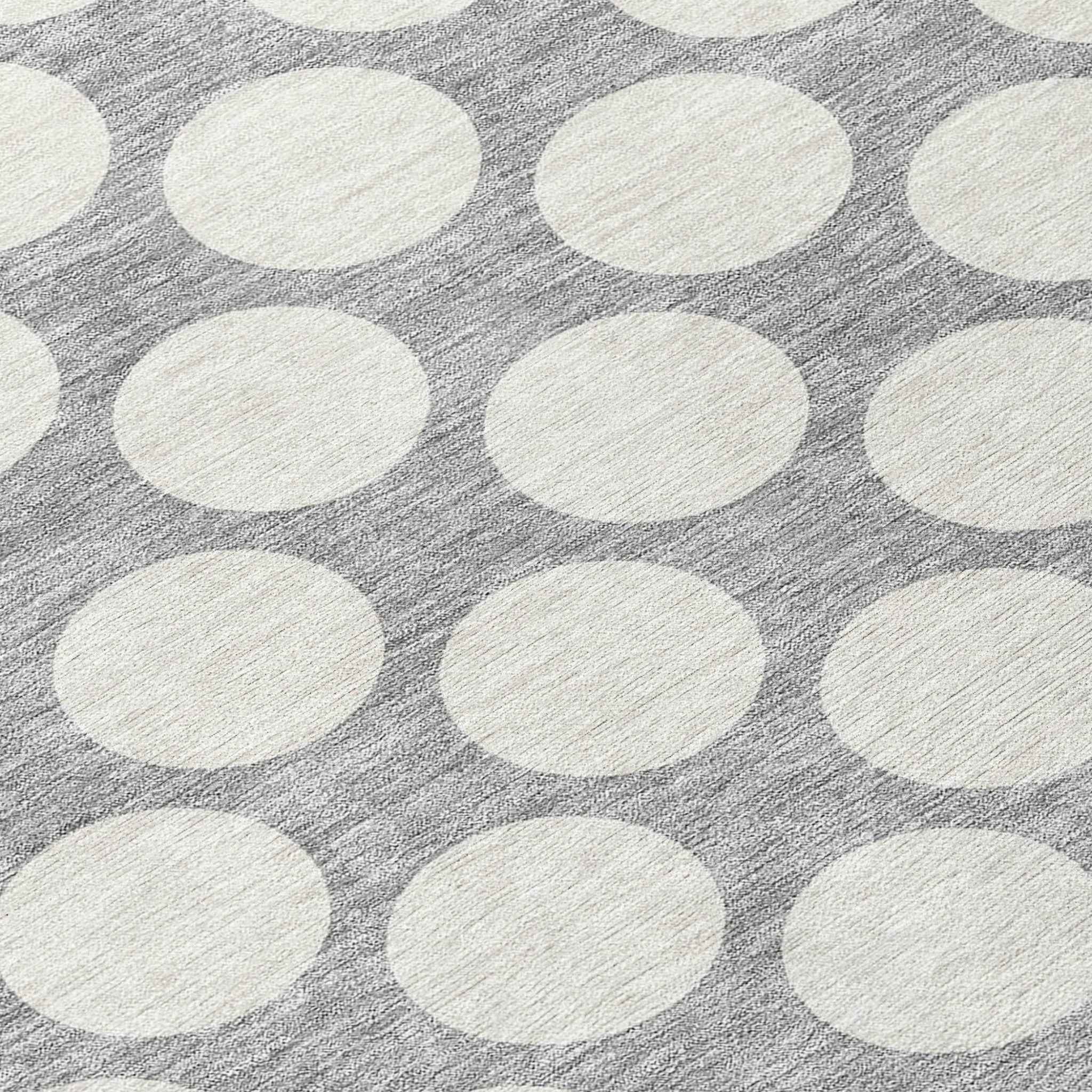 8' Gray And Silver Round Polka Dot Washable Indoor Outdoor Area Rug