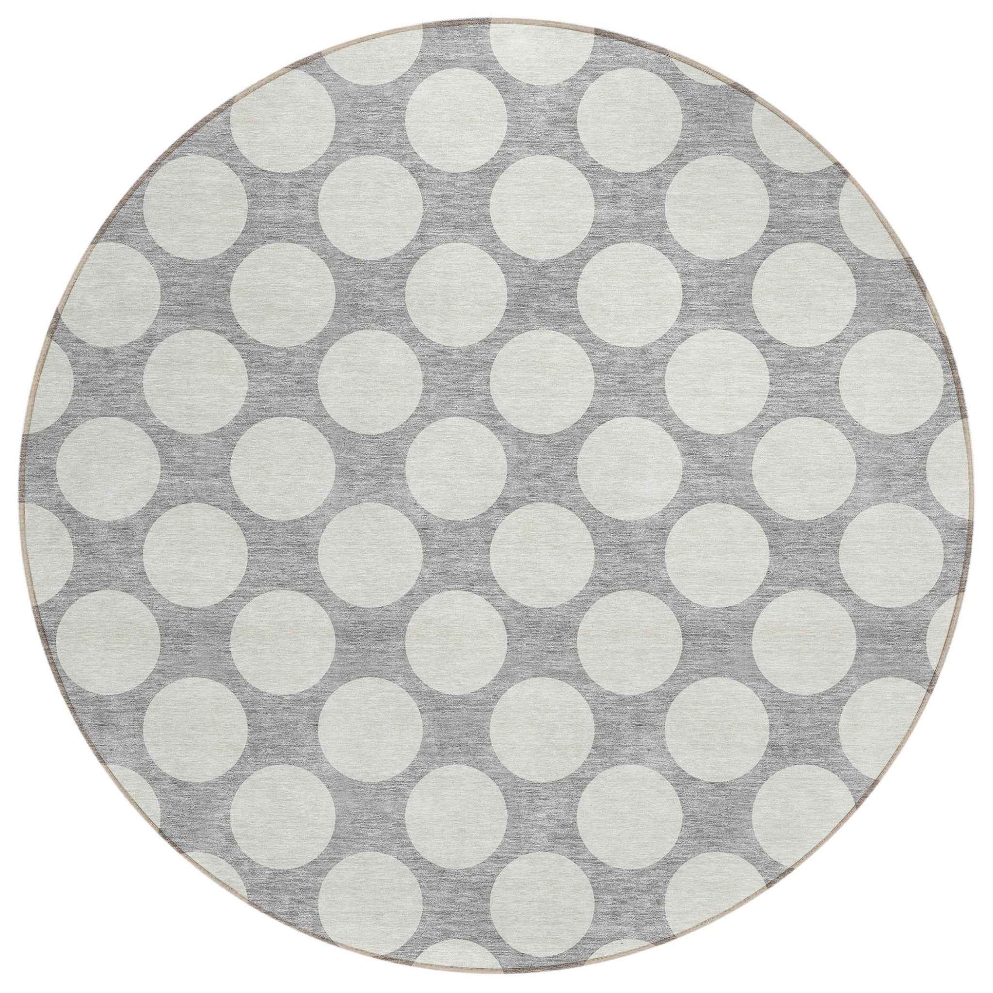 8' Gray And Silver Round Polka Dot Washable Indoor Outdoor Area Rug