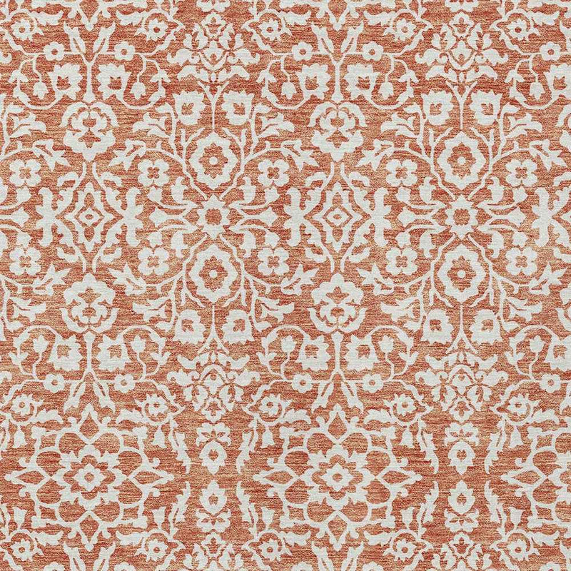 3' X 5' Coral And Ivory Damask Washable Indoor Outdoor Area Rug